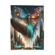 Velveteen Plush Blanket Futuristic Steampunk Airship Clockwork Butterfly Blimp