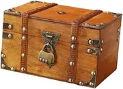 Mdlhcm Treasure Chest Decorative Storage Box Wood Prop Decorative Trunk Jewelry Organizer, Yellow with Lock, as described