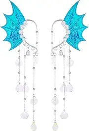 [FRESHME] Mermaid Elf Ear Cuffs - Fairy Ears Blue No Piercing Elven Ear Clips Wrap with Shell Tassel and Pearl Auricular Fins Dress up Mermaid Renfaire Fantasy Renaissance Cosplay Costume Accessorie