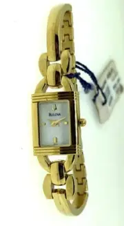 Bulova 97V16 Women's Rectangular Gold-Tone Mother of Pearl Half Bangle Watch
