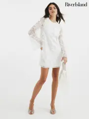 River Island White Floral Appliqué Shift Dress (F98531) | $219