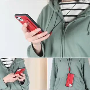 IPhone 11 Pro Max 皮革保護殼真皮掛繩頭層牛皮手機殼支架插卡背蓋