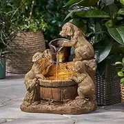 Outdoor Water Fountains, 22.75" H Resin Puppies and Water Pump Outdoor Patio Fountain with Led Light for Garden Patio and Backyard