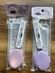 Sanrio Hello Kitty Stainless Spoon+Fork Case Set Pink Purple Reusable Travel