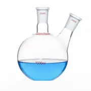 1000ml 2-neck 24/40 Flat Bottom Flask 1L Two Necks Lab Chemistry Boiling Bottle