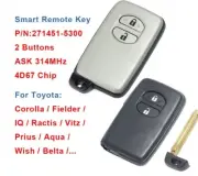 Smart Remote Car Key 2 Buttons 314MHz 4D67 Chip for Toyota Corolla Fielder