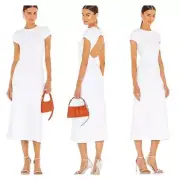 Allsaints NWT Frankie Bodycon Ribbed Midi Open Back Dress Optic White Size 4
