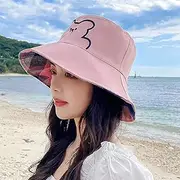 [Ling88] Women Foldable Sun Hat Quick Dry Fisherman Hat Female Double-Sided Embroidered Bear Spring and Summer Korean Version All-Match Retro Student Sweet Department Outdoor Sunscreen Sunshade,3