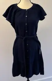 Vineyard Vines Shirt Dress Navy Blue Deep Bay Sea Stitch Flutter Sleeve Medium
