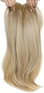 Clip in Bangs 18 in Natural Ombre Brown Blonde Curved Clip Bangs Fake Bangs Fake Fringe Human Hair Toppers for Women