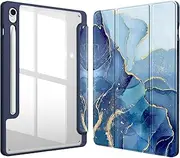 [FINTIE] Hybrid Slim Case for Samsung Galaxy Tab S9 FE 5G 10.9 Inch/Galaxy Tab S9 11 Inch 2023 with S Pen Holder, Shockproof Cover with Clear Transparent Back Shell, Auto Wake/Sleep, Ocean Marble