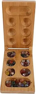 HONMEET 1 Set Antique Mancala Board Game with Unique Beads Portable Folding Wooden Game for Adults Sustainable Design Organized Storage for Travel Fun