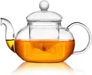 Glass Teapot with Infuser, Clear Tea Pot Stovetop Safe Tea Maker 400ML