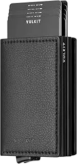 [VULKIT] Pop Up Wallet Automatic Leather Slim Credit Card Holder RFID Blocking Metal Double Card Case for Men and Women Black