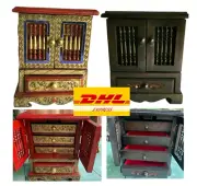 Mini Wooden Cabinet Thai Vintage Handmade Accent Storage Carved Jewelry 4 Drawer