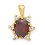 Sterling Silver Flash Gold-Plated Red & White Cz Oval Pendant