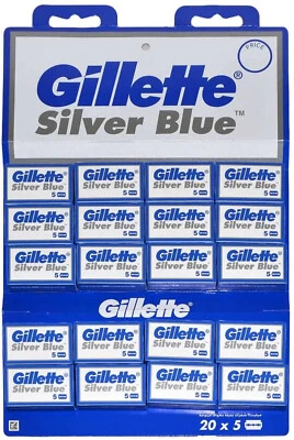 Gillette Silver Blue Double Edge Razor Blades- 100 Blades - NEW