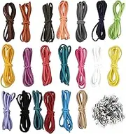 20pcs Leather String for Jewellery, 1m x 3mm Leather Coloured Cord String, Flat Suede Cord Strip with 100pcs Silver Cord Ends for Crafts,Making Bracelets Necklace Keychain Beading (20 Colors)