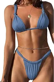 [Rooscier] Women's Retro Halter Triangle Top Push Up 2 Piece String Bikini Set Swimsuits