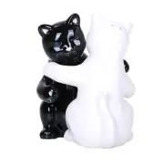 Hugging Kitty Cats Ceramic Salt and Pepper Shakers Black and White Magnetic