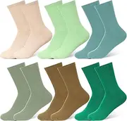 [Jadive] 6 Pairs Women's Cotton Crew Socks Colorful Soft Casual Gradient Athletic Socks Bootie Socks for Sport Running Walking