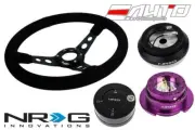 NRG 350mm 3" DP Steering Wheel BK Suede BK St 130H Hub Gen2.5 PP Release Lock LB