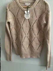 SHRINKING VIOLET Sweater Junior’s Top Soft Pink Cotton Blend Argyle Knit size M