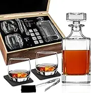 Whiskey Decanter Gift Set – Liquor Bourbon Decanter 34 oz 1000 ml with Glasses, Chilling Stones, Coasters and Tong –Christmas Whiskey Gifts for Men, Husband, Dad, Boyfriend