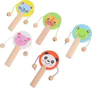 ORFOFE 5Pcs Wooden Rattle Drums for Animal Hand Drums for Early Safe Materials for Coordination Development