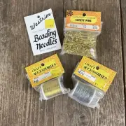 Vintage Beading Supplies Craft Wire Lot, Beading, Safety Pins, Needles, Gold,