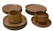 Hand Crafted Studio Pottery Rustic Earthy Tone Tableware Plates Set 17 Pieces