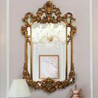 在飛比找ETMall東森購物網優惠-歐式復古雕花裝飾鏡浴室鏡洗手臺鏡子家居臥室梳妝鏡壁爐鏡玄關鏡