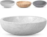 FNTSTICGOODS Travertine Decorative Bowl - 7.8” Diameter & 2” Height - Key Bowl for Entryway Table - Organic Modern Centerpiece - White/Gray