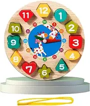 Teaching Time Clock Shape Sorting Number Blocks Early Learning Wooden Educational Toy for Kids