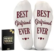 [VICRAZY] Gift for Girlfriend Socks - Best Girlfriend Ever, Girlfriend Gifts Ideas On Valentine's Day, Anniversary, Birthday, Couples Gift For Her - Valentine Gifts For Her, Stocking Stuffers, White,