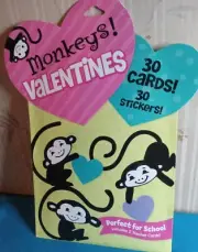 Peaceable Kingdom Monkey Valentine's Day 30 Cards school & 30 Stickers & Teacher