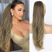 Ponytail Extension Ponytail Hairpiece Brown Straight with Drawstring Long Hair Extension Synthetic Hair Afro Braid 65 cm Ombre Ash Brown