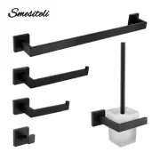 Matt Black Set Kit Wall Shelf Towel Bar Rail Robe Hanger Toilet Brush Roll Paper
