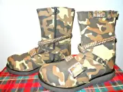 Nos Army Camouflage Vegan Punk Rocker Pyramid Metal Studded Straps Boots L13 M11