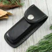 FOLDING POCKET KNIFE SHEATH | 4" Black Genuine Leather Belt Loop Case