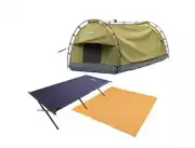 Kings Deluxe Single Swag + Camping Stretcher Bed + Mesh Flooring 3m x 3m