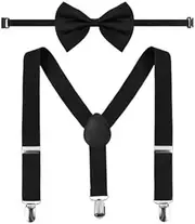 [Anseom] Child Kids Suspenders Elastic Y-back Clips Suspenders Y-shape Children’s Braces with Bow Tie Adjustable Clips Braces for Kids with 3 Clips