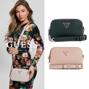 【GUESS】金屬LOGO防刮鍊條相機斜背包(兩色任選)