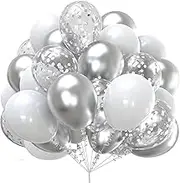 60Pcs/Set Metallic Silver White and Silver Confetti Balloons 12 inches White Silver Latex Balloon Kit Birthday Party Wedding Decoration Supplies