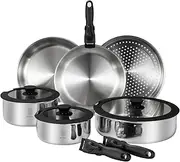 ROYDX Pots and Pans Set, 20 Piece Stainless Steel Kitchen Removable Handle Cookware Set, Frying Saucepans with Lid, Stay-Cool Handles for All Stoves, Dishwasher and Oven Safe, Camping, RT95005