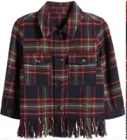 FRESHMAN Plaid Jacket Button Up Shirt Fringe Hem Shacket Kids XL (16)