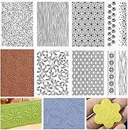 Embossing Folders Clay Stamps for Polymer Clay Earrings Making Embossing Tool Geometric Textured Flower Pottery Stamps Polymer Clay Roller Clay Texture Sheets (9PCS) (9PCS-A)