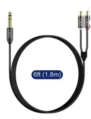 J&D 6.35mm 1/4 inch Male TRS to 2 RCA Male Gold Plated RCA Audio Cable, 6ft