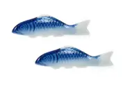 2 PCS. Japanese Ceramic Chopstick Rest Hashioki Blue Koi Carp Fish Made in Japan