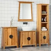 4 Piece Bathroom Furniture Set - Solid Pine Wood Vanity Set with Sink, Tall Cabinet, Side Cabinet & Mirror, Modern Rustic Bathroom Essentials